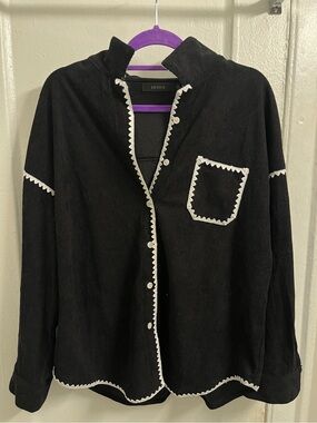 Zesica Black Corduroy Button-Up Shirt with White Trim